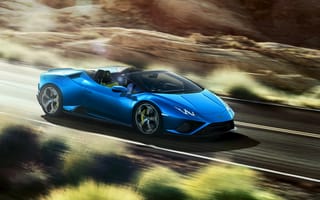 Картинка Синий автомобиль Lamborghini Huracan EVO RWD Spyder 2020 года на скорости