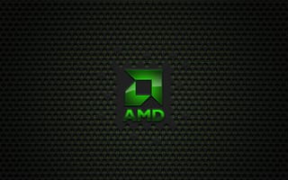 Картинка Зеленый значок AMD на сетчатом фоне
