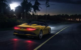 Картинка Желтый автомобиль Bentley Mulliner Bacalar 2020 года на ночной трассе