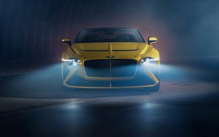 Картинка Желтый автомобиль Bentley Mulliner Bacalar 2020 года с включенными фарами