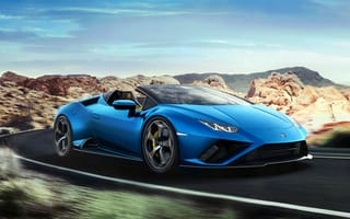 Картинка Синий быстрый автомобиль Lamborghini Huracan EVO RWD Spyder 2020 года на дороге