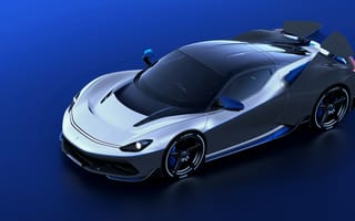 Картинка Серебристый автомобиль Pininfarina Battista Anniversario 2020 года на синем фоне