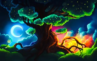 Картинка Большое фантастическое дерево ночью