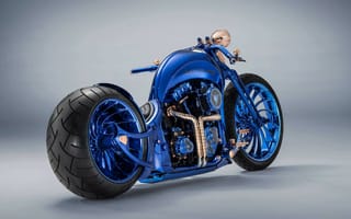 Картинка Синий дорогой мотоцикл Harley Davidson на сером фоне