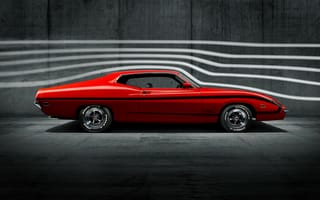Картинка Красный ретро автомобиль Ford Torino King Cobra, 1970 года