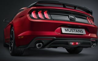 Картинка Красный автомобиль Ford Mustang EcoBoost SIP вид сзади на сером фоне