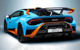 Обои Автомобиль Lamborghini Huracán STO 2021 года вид сзади на сером фоне