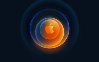 Картинка Оранжевый значок Apple iPhone 12 на синем фоне