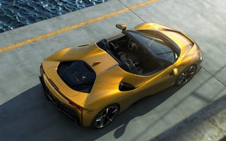 Картинка Золотистый автомобиль Ferrari SF90 Spider 2021 года вид сверху
