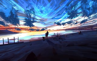 Картинка Девушка аниме смотрит на фантастическое небо