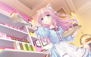 Картинка Девушка аниме с розовыми волосами на кухне