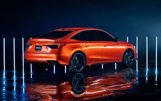 Картинка Оранжевый автомобиль Honda Civic, 2022 года вид сзади