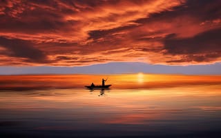 Картинка Низкое красное небо над морем на закате