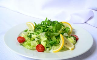 Картинка Белая тарелка со свежим зеленым салатом