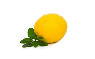 Обои Мокрый лимон с мятой на белом фоне
