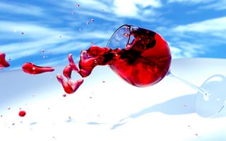 Картинка Вино выливается из бокала на фоне неба 3д графика