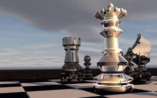 Картинка Большие стальные шахматные 3д фигуры