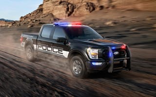 Картинка Черный пикап Ford F-150 Police Responder, 2021 года на трассе