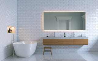 Картинка интерьер, дизайн, современный, ванна, зеркало, ванная, комната