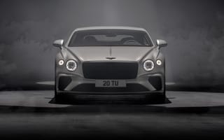 Картинка Серебристый автомобиль Bentley Continental GT Speed 2021 года на сером фоне