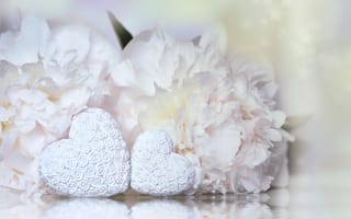 Картинка Два белых сердца с цветами пиона