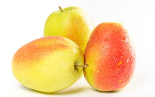 Картинка Три мокрых яблока на белом фоне