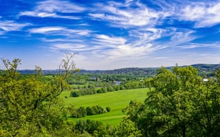 Картинка Красивый вид на зеленые холмы под голубым небом летом
