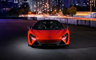Обои Красный автомобиль McLaren Artura 2021 года вид спереди