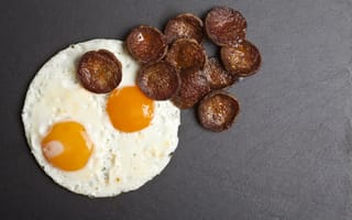 Картинка еда, вкусная, яйцо, яичница, колбаса, завтрак