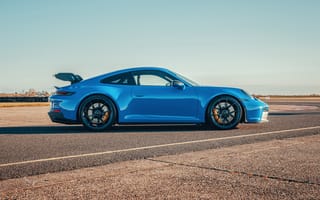 Картинка машины, машина, тачки, авто, автомобиль, транспорт, Porsche, Порше, современная, спорткар, спортивная машина, спортивное авто, суперкар, Porsche 911 GT3 PDK, 2021, Porsche 911 GT3, вид сбоку, сбоку, синий, голубой