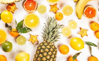Картинка фрукты, фрукт, ананас, тропический, лимон, цитрус, кислый, апельсин