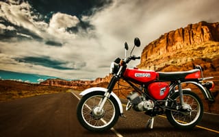 Картинка мотоциклы, байк, мотоцикл, simson s50cc, simson, s50cc, красный, гора