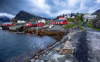 Картинка Лофотенские острова, Лофотены, Норвегия, природа, поселок, дома