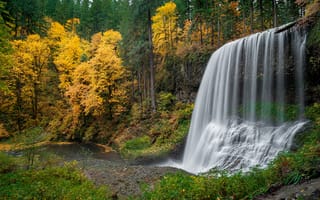 Картинка водопад, вода, природа, осень, осенние, время года, сезоны, сезонные, лес, деревья, дерево