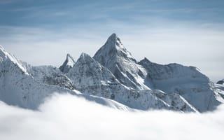 Картинка горы, гора, природа, скала, вершина, туман, дымка, облака, туча, облако, тучи