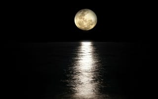 Картинка луна, океан, море, вода, природа, ночь, темнота, свечение, отражение