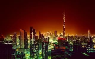 Картинка Бурдж-Халифа, Дубайская башня, башня, здание, достопримечательность, небоскреб, современный, Дубай, город, города, здания, ночь, темнота, ночной город, огни, подсветка
