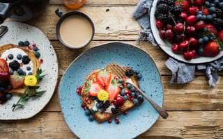 Картинка завтрак, вишня, ягоды, ягода, еда, вкусная, клубника