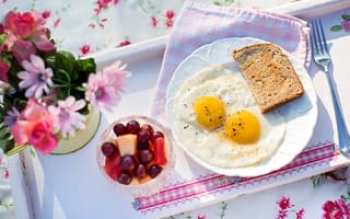 Картинка еда, вкусная, завтрак, яйца, глазунья, хлеб