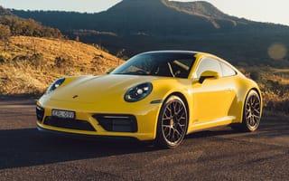 Картинка Porsche 911, Porsche, GTS, Порше 911, Порше, Porsche Carrera, Carrera, Карера, машины, машина, тачки, авто, автомобиль, транспорт, гора, желтый