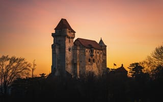 Картинка Австрия, архитектура, здание, замок, крепость, исторический, история, старинный, вечер, закат, заход