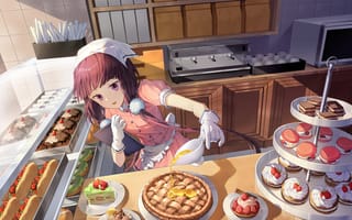 Картинка аниме, девочка, ребенок, молодая, пирог, десерт, кухня, пирожное