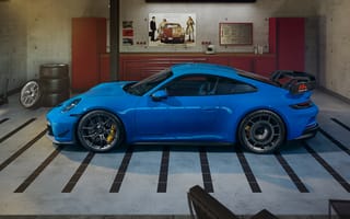 Картинка Porsche 911, Porsche, GT3, Порше 911, Порше, машины, машина, тачки, авто, автомобиль, транспорт, вид сбоку, сбоку, синий, гараж