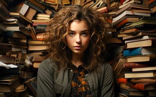 Картинка девушка, женщина, девушки, портрет, симпатичная, молодая, книга, библиотека