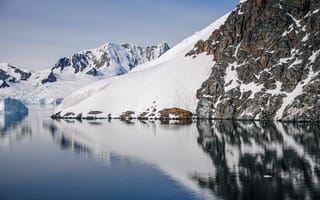 Картинка горы, гора, природа, озеро, пруд, вода, снег, зима