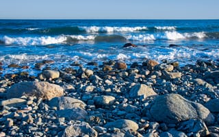 Картинка берег, побережье, океан, море, вода, природа, волна, камень, галька
