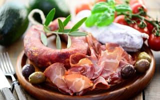 Картинка колбаса, ветчина, оливки, блюдо, мясо, еда, вкусная