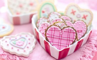 Картинка печенье, десерт, глазурь, сердце, любовь, романтика, романтический, розовый, девчачий, для девочек