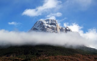 Картинка горы, гора, природа, вершина, скала, облака, туча, облако, тучи, небо, облачно, облачный, туман, дымка
