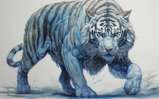 Картинка тигр, полосатый, дикие кошки, дикий, кошки, большие кошки, большая кошка, хищник, животные, бенгальский, арт, рисунок, акварель, акварельные